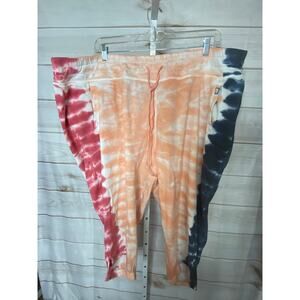 NWT LIVI Women's Size 30/32 Plus Orange Blue Red Tie Dye capri Pants